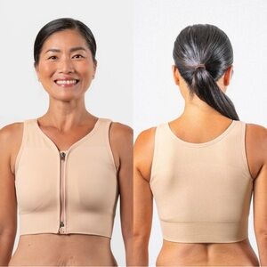 Prairie Wear Huggerprima Nude Compression Front Zip Bra Size Small